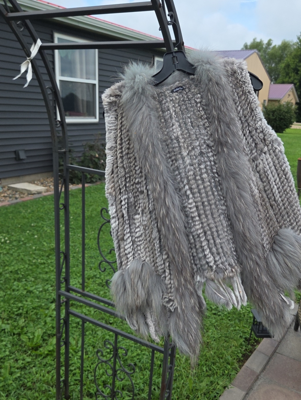 Dolce Cabo Grey Real Fur-Trim Knit Vest
